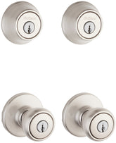 Kwikset 242T 15 K2 CP Deadbolt and Entry Lockset, Knob Handle, Tylo Design, Satin Nickel, 3 Grade, Metal